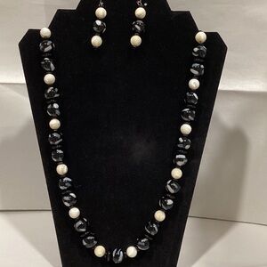 Elegant Black and Cream Beaded Necklace and Earring Set